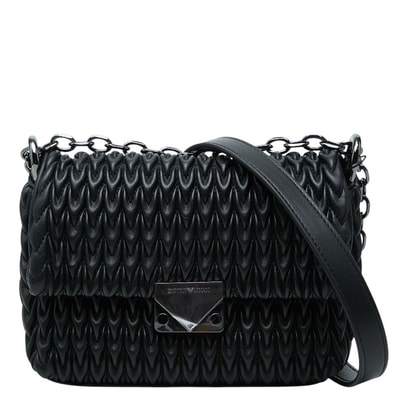 アルマーニ ロゴ キルティング チェーン ショルダーバッグ ブラック ポリウレタン レザー レディース ARMANI 【中古】