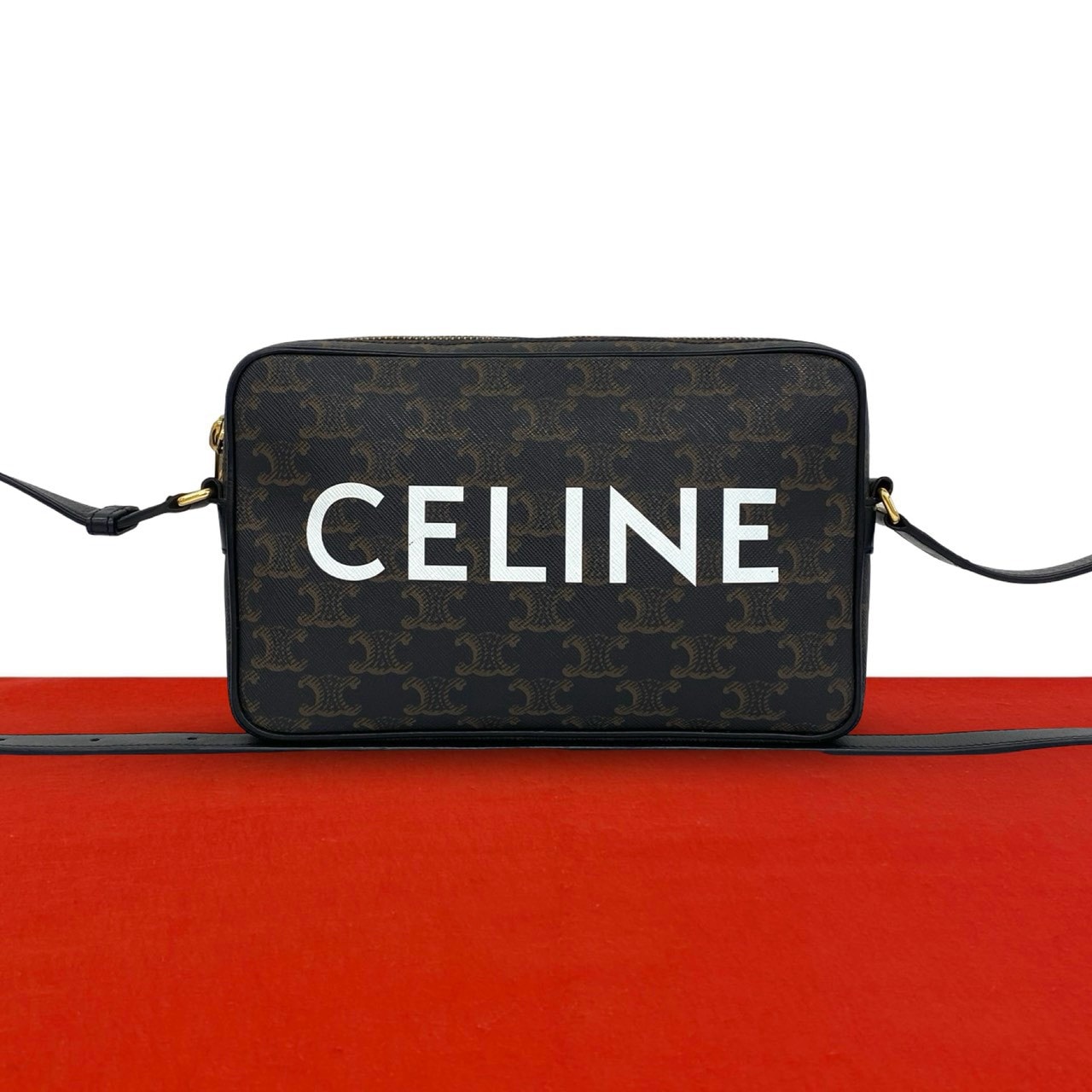 CELINE セリーヌ トリオンフ メッセンジャー ミディアム レザー PVC ショルダーバッグ ブラック
33540