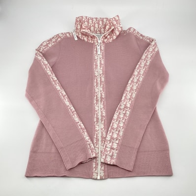 Christian Dior(クリスチャンディオール) トロッター柄 ジップアップ フーディ ヴィンテージ FR 40 ウール / ポリエステル 4H13077300 カーディガン ピンク×ホワイト