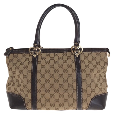 GUCCI グッチ ラブリー ベージュ ブラウン ゴールド金具 GGキャンバス レザー/ トートバッグ ハンドバッグ 600670 【中古】