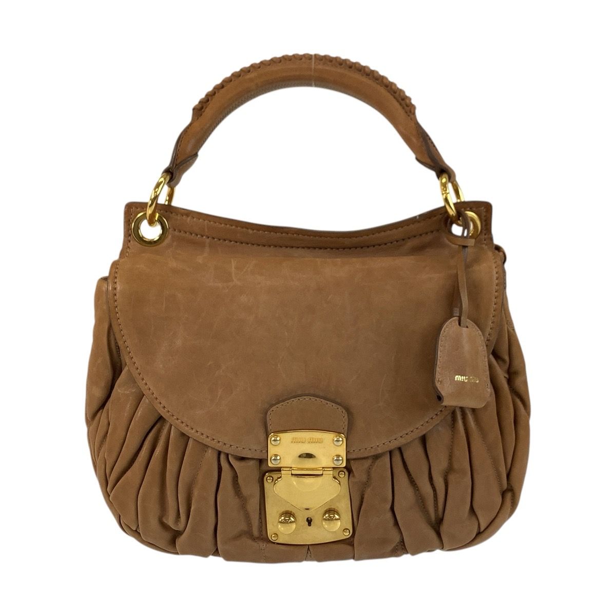 美品 MIUMIU ミュウミュウ マテラッセ ブラウン ゴールド金具 レザー ハンドバッグ ショルダーバッグ 502260 【中古】