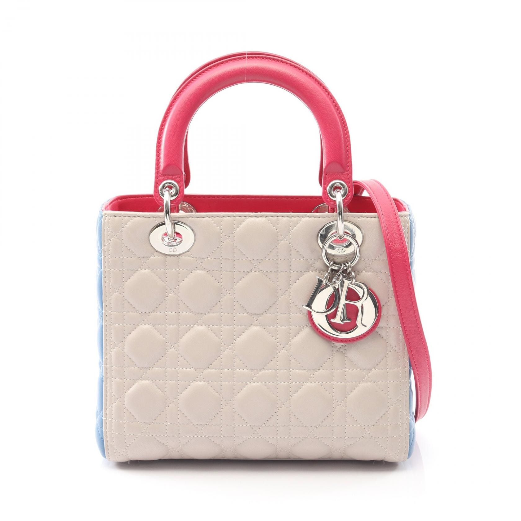 ディオール Dior LADY DIOR レディディオール カナージュ ハンドバッグ バッグ レザー レディース ベージュ系 / ブルー系 / ピンク系 【中古】