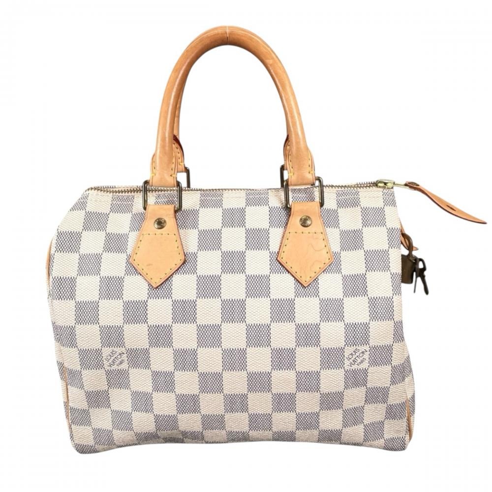 LOUIS VUITTON ルイヴィトン ハンドバッグ ダミエ・アズール スピーディ25 N41534 PVC  ヌメ革   ホワイト 白 グレー ゴールド金具 レディース【中古品】