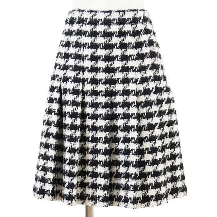 【新品同様】CELINE セリーヌ プリーツスカート サイズ 36 レディース ハウンドトゥース 千鳥格子柄 ツイード ウール × ナイロン × モヘア × シルク ボトムス アイボリー ブラック 黒 イタリア製