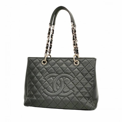 【6dd5485-k】シャネル トートバッグ チェーントート マトラッセ キャビアスキン ブラック シルバー金具【中古】レディース