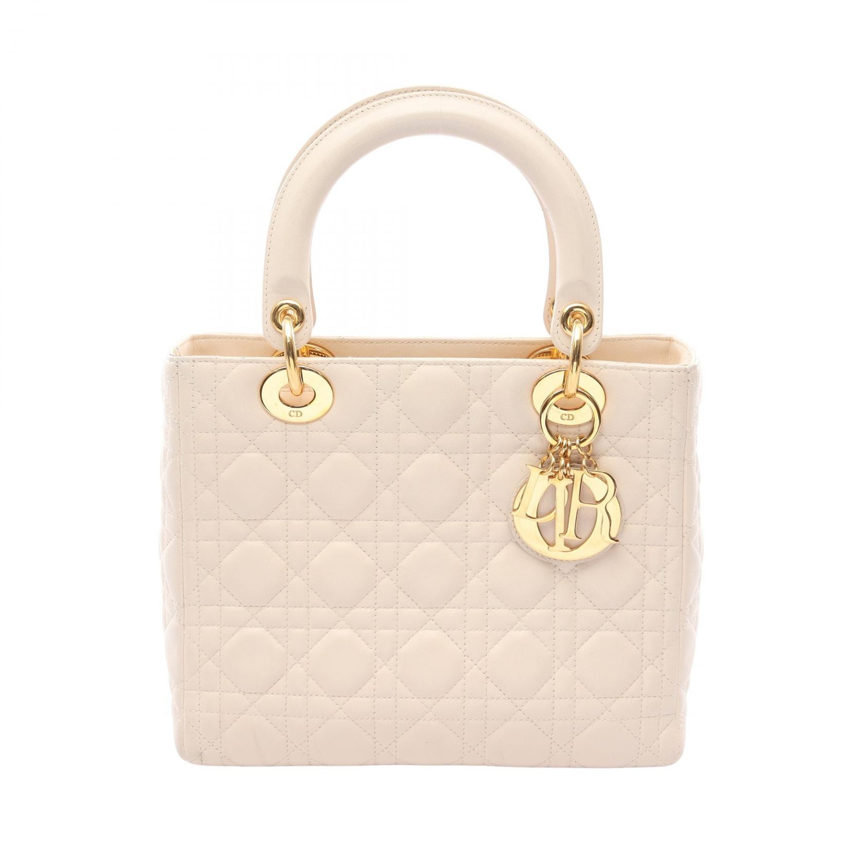 ディオール Dior LADY DIOR レディディオール ミディアム カナージュ ハンドバッグ バッグ レザー レディース ホワイト系 【中古】