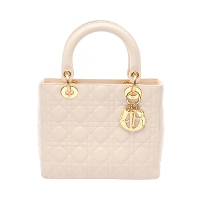 ディオール Dior LADY DIOR レディディオール ミディアム カナージュ ハンドバッグ バッグ レザー レディース ホワイト系 【中古】