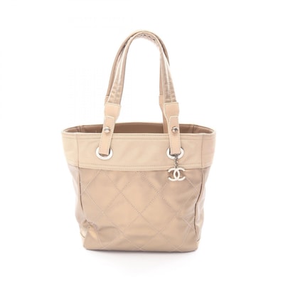 シャネル CHANEL パリビアリッツPM トートバッグ バッグ PVCコーティングキャンバス レザー レディース ゴールド系 / ベージュ系 【中古】