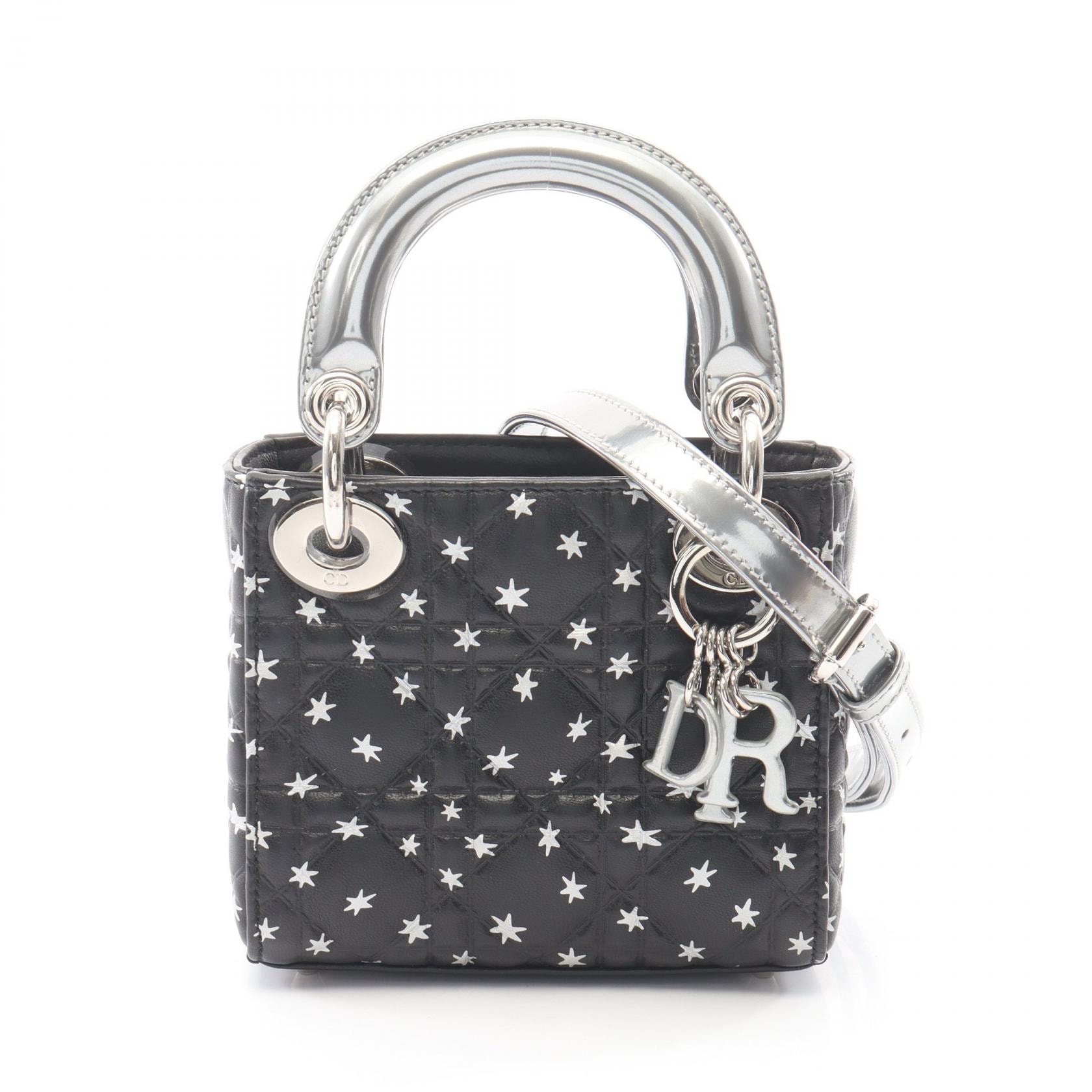 ディオール Dior レディディオール ミニ カナージュ スター 2WAY ハンドバッグ バッグ レザー レディース ブラック系 / シルバー系 【中古】