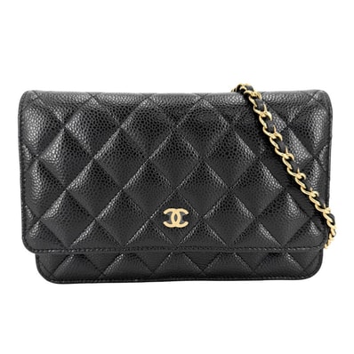 CHANEL シャネル チェーンウォレット マトラッセ ココマーク ショルダーバッグ ターンロック 肩掛け 斜め掛け キャビアスキン ブラック 黒 ゴールド金具 レディース 美品【中古品】