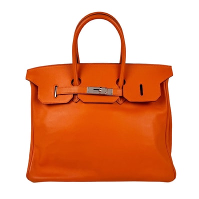 エルメス HERMES ハンドバッグ バーキン35 ヴォースイフト オレンジ シルバー ユニセックス【中古】 z11182
