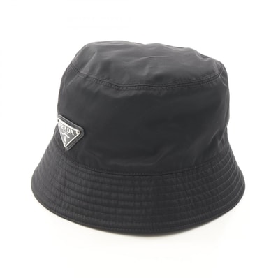 プラダ PRADA Re-Nylon トライアングルロゴ バケットハット 帽子 ナイロン レディース ブラック系 【中古】