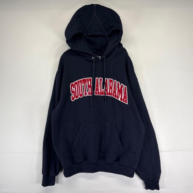 古着 チャンピオン Champion パーカー プルオーバー スウェット カレッジロゴ ワッペン M ネイビー系 メンズ