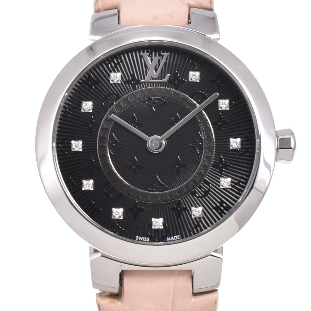 値下 ルイ・ヴィトン LOUIS VUITTON QA143 タンブール 11Pダイヤモンド SS/レザー クォーツ メンズ 美品 P#146201