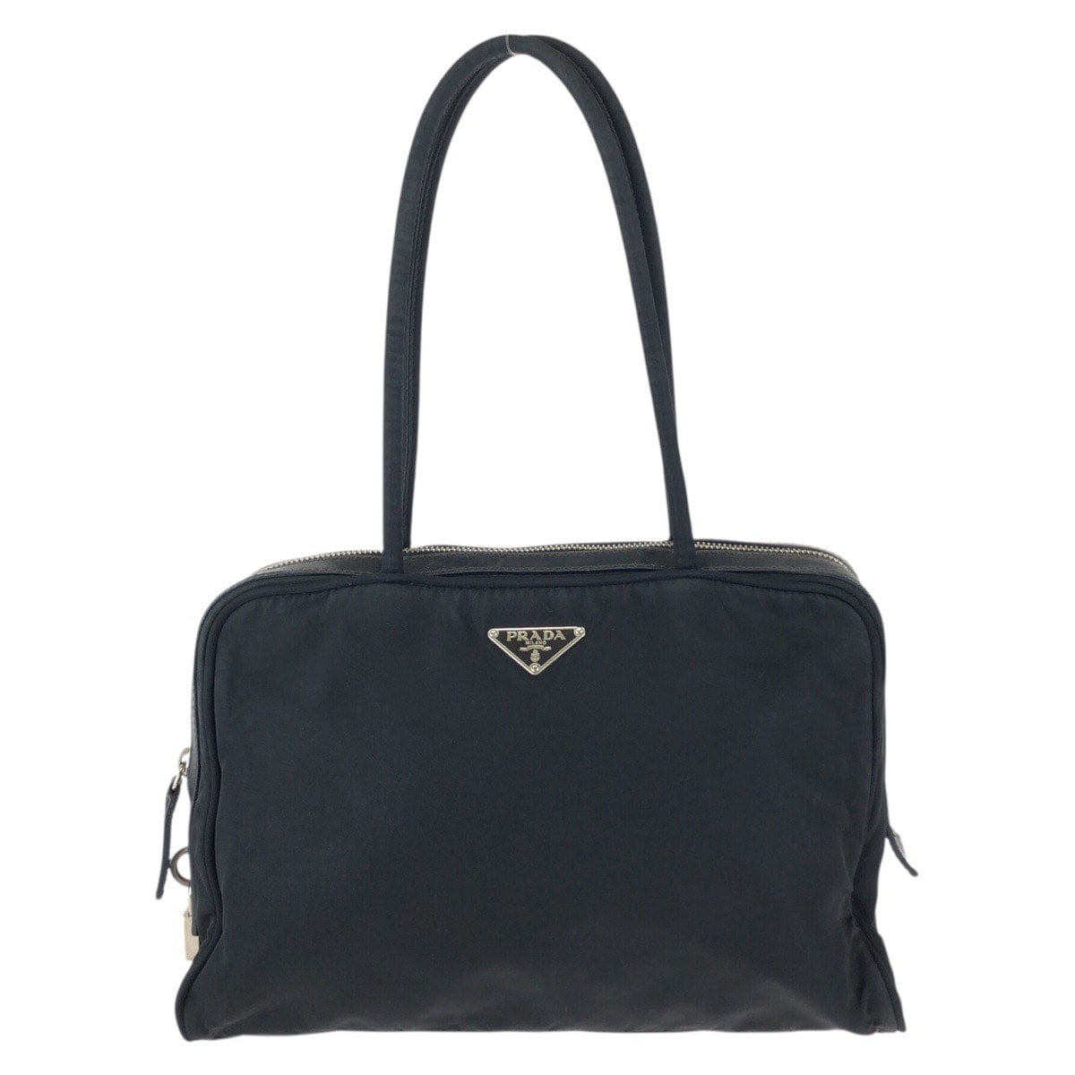 美品 PRADA プラダ テスート 三角ロゴプレート ブラック 黒 シルバー金具 ナイロン レザー/ ショルダーバッグ トートバッグ 601638 【中古】