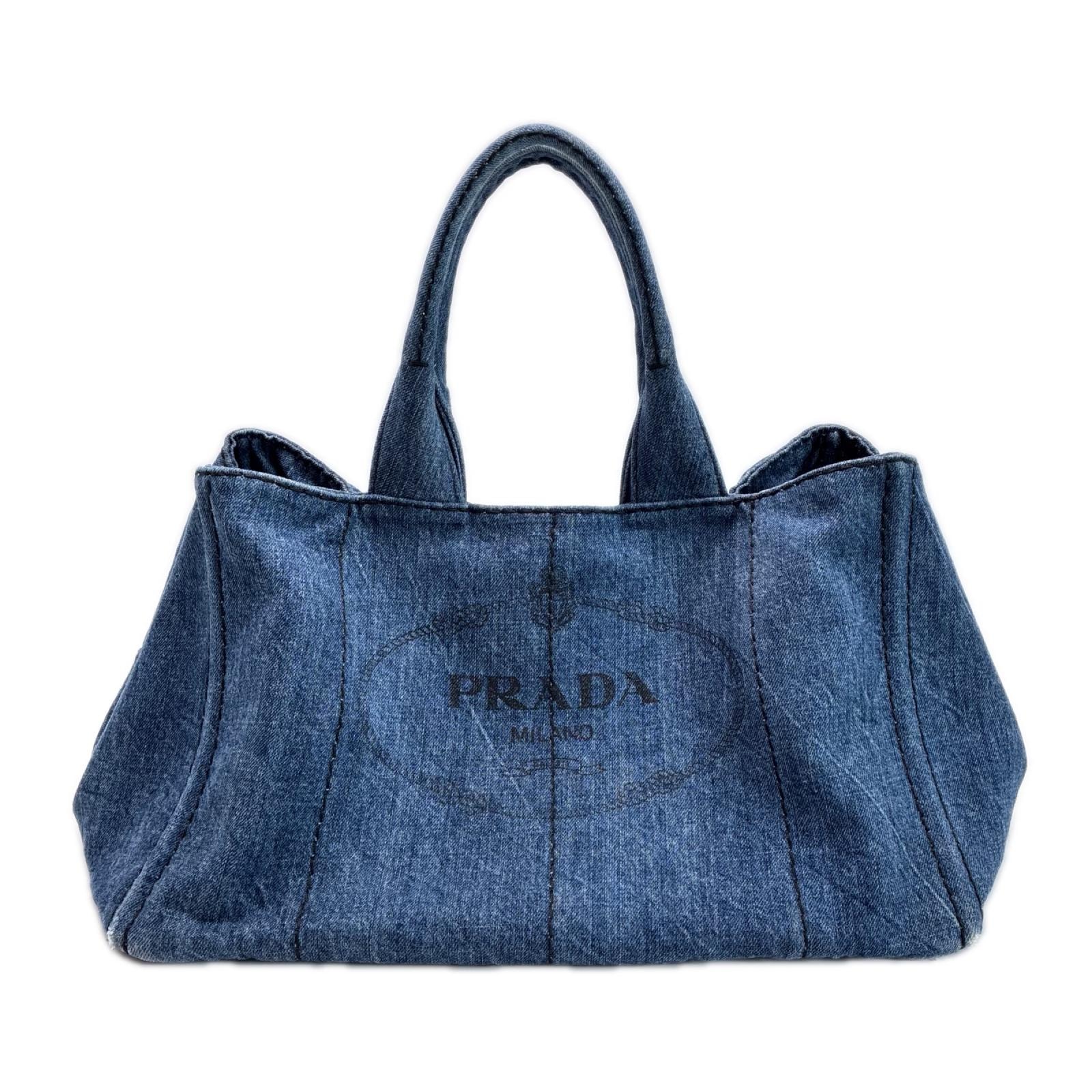PRADA プラダ カナパGM  トートバッグ 三角ロゴプレート コットンデニム ゴールド金具 B1872B アヴィオ