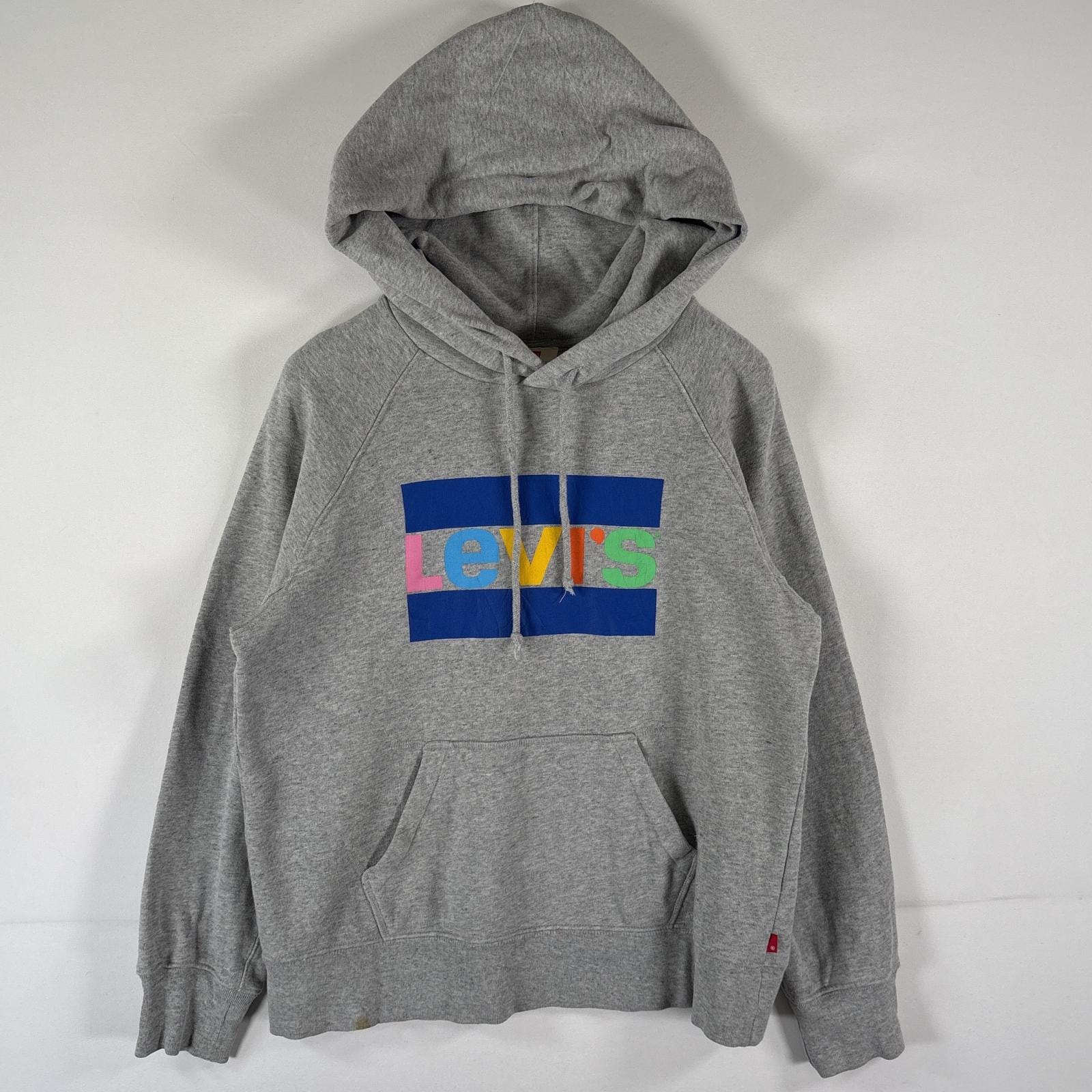 古着 リーバイス Levi's パーカー スウェット ロゴプリント プルオーバー ラグラン フーディ XS グレー メンズ
