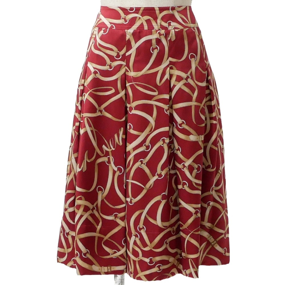 ■美品■BURBERRY バーバリー スカート サイズ40 プリーツ フレア シルクサテン ベルト柄 ブランド古着【中古】20260723/RB0216