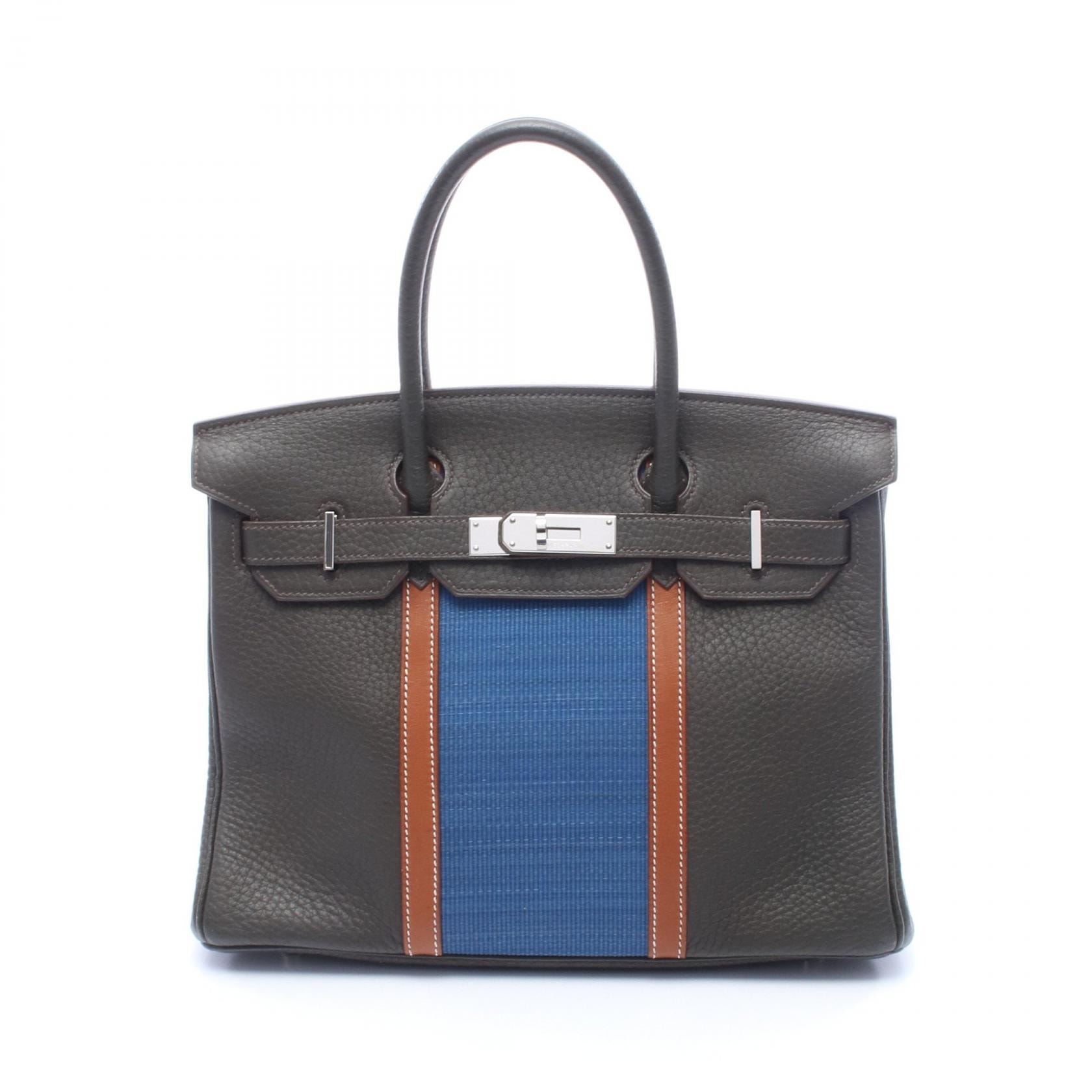 エルメス HERMES バーキン30 クラブ ハンドバッグ バッグ フィヨルド / ヴォーバレニア / オットマン フィヨルド □R刻印(2014年製造) レディース カーキ系 / ブラウン系 / ブルー系 【中古】