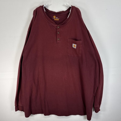 古着 カーハート Carhartt 長袖Tシャツ ワンポイント ロゴ ヘンリーネック 大きいサイズ 肉厚 4XL ワインレッド 無地 メンズ