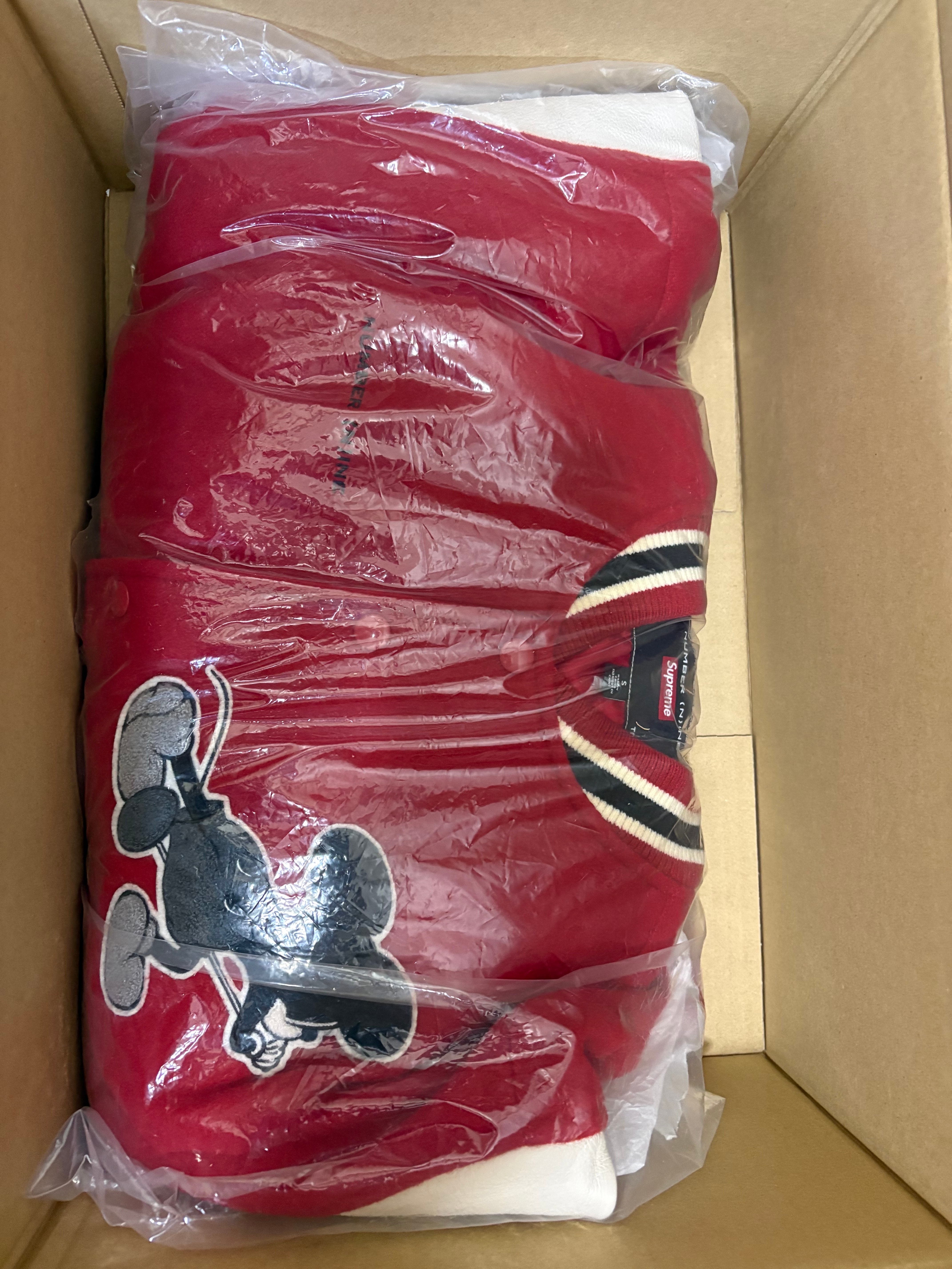 Supreme x Number (N)ine x Mickey Mouse Varsity Jacket "Red"
