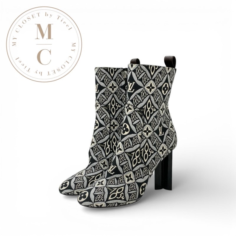 ルイヴィトン LOUIS VUITTON シルエットライン モノグラム ブーツ ショートブーツ 靴 シューズ ファブリック ブラック ホワイト SINCE1854 アンクルブーツ