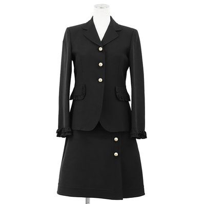 GUCCI グッチ セットアップ サイズ 40/42 レディース 2016年モデル フリルジャケット ラップスカート GGインターロッキング フェイクパールボタン ウール × シルク アウター ボトムス ブラック 黒 イタリア製