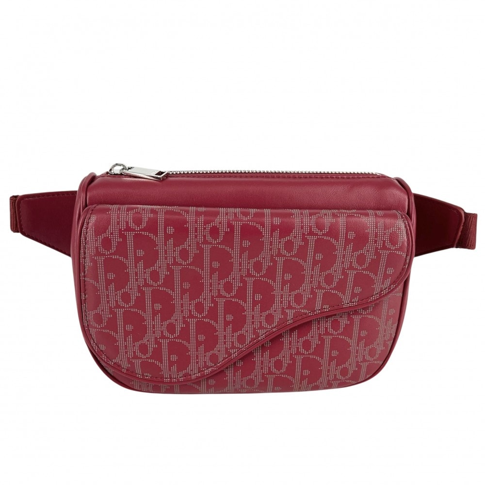 Dior ディオール ボディバッグ オブリーク ギャラクシー ショルダーバッグ ワールドツアー サドルバッグ 肩掛け 斜め掛け ウエストバッグ レザー    レッド 赤 シルバー金具 メンズ 美品【中古品】