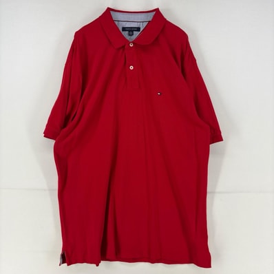 古着 トミーヒルフィガー TOMMY HILFIGER 半袖シャツ ワンポイント ポロシャツ ロゴ 刺繍 大きいサイズ 鹿の子 2XL レッド メンズ