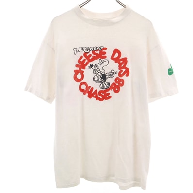 Hanes ヘインズ 80s 90s USA製 オールド CHEESE DAYS CHASE 88 半袖 Tシャツ L ホワイト シングルステッチ