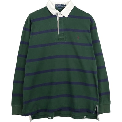 古着 ラルフローレン Ralph Lauren POLO by Ralph Lauren ボーダー柄 長袖 ラガーシャツ メンズM相当/eaa668824