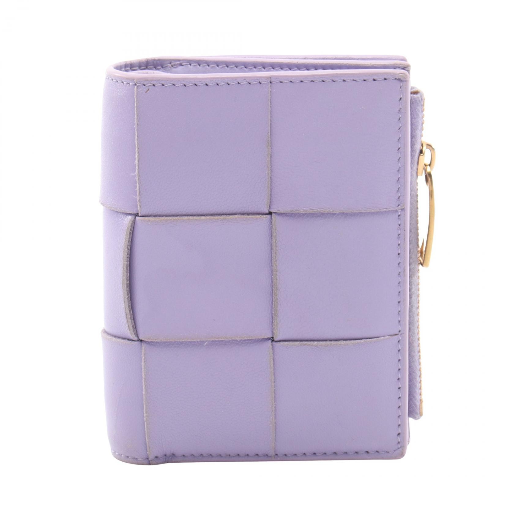 ボッテガヴェネタ BOTTEGA VENETA スモール カセット マキシイントレチャート 二つ折り財布 財布 レザー レディース パープル系 742698 【中古】