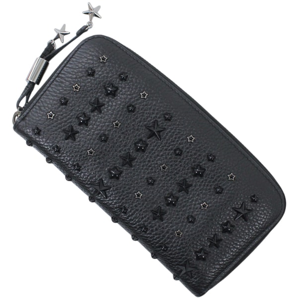 【新品・未使用】ジミーチュウ ラウンドファスナー 長財布 スタースタッズ 黒 ブラック レザー レディース メンズ JIMMY CHOO J000112729001 プレゼント ギフト 便利 定番 人気