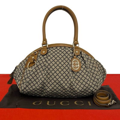 GUCCI グッチ スーキー ディアマンテ キャンバス レザー ショルダーバッグ ベージュ
826-7