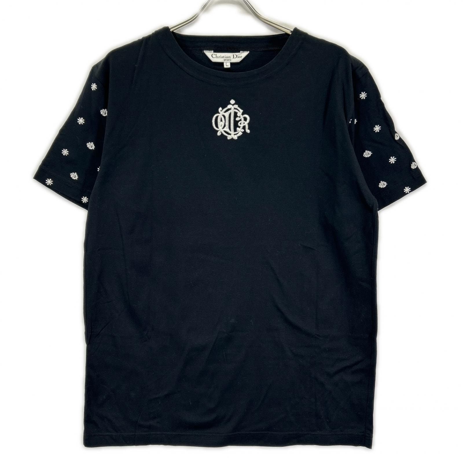 クリスチャンディオールスポーツ ブラック ロゴ刺繍 半袖 Tシャツ L