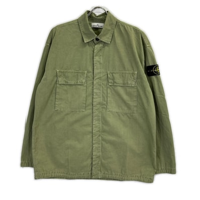 ストーンアイランド 7815115WN カーキ Overshirt ロゴワッペン ウォッシュ加工 長袖シャツ L