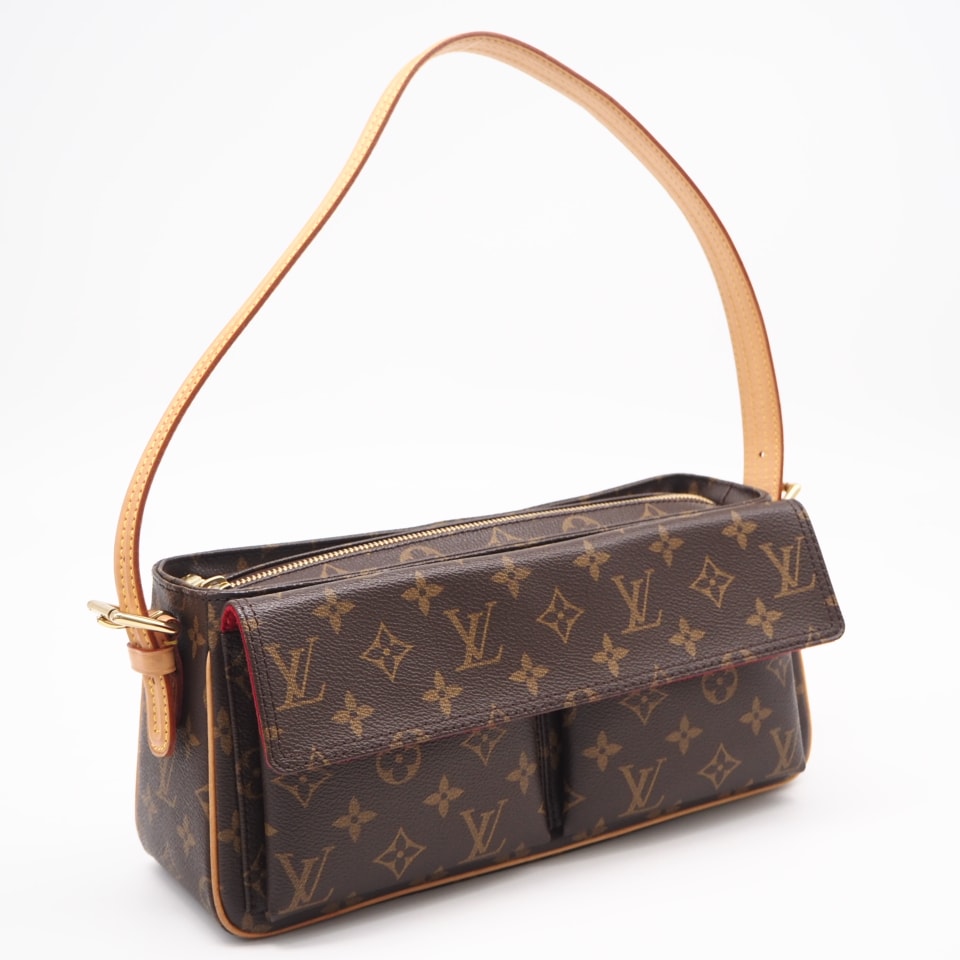 美品 LOUIS VUITTON ルイ・ヴィトン モノグラム ヴィバ シテMM M51164 ハンドバッグ ブラウン ベージュ コーティングキャンバス ヌメ革 レディース