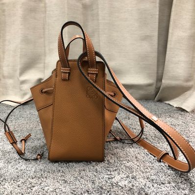 LOEWE Mini Hammock Drawstring Bag In Soft Grained Calfskin "Light Caramel"