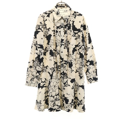 ZARA ザラ 総柄 長袖 シャツワンピース S ベージュ系