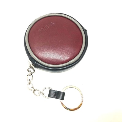 フルラ FURLA 丸型 財布 小銭入れ キーリング付 メンズ レディース コインケース レザー レッド ボルドー系