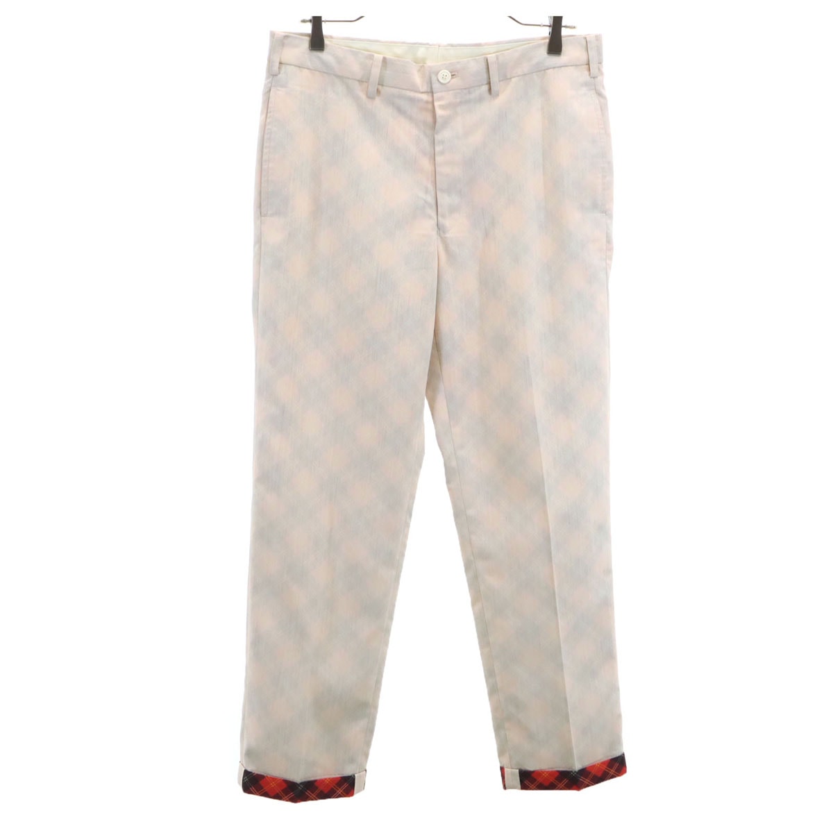 ISSEY MIYAKE MEN イッセイミヤケメン 日本製 リバースプリント チェック柄 スラックスパンツ 2 アイボリー系