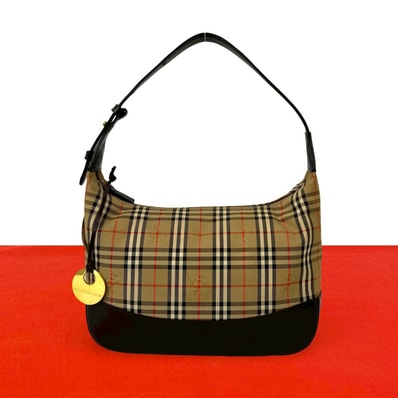 BURBERRY バーバリー ロゴ ノバチェック 柄 キャンバス レザー ショルダーバッグ ベージュ
93342