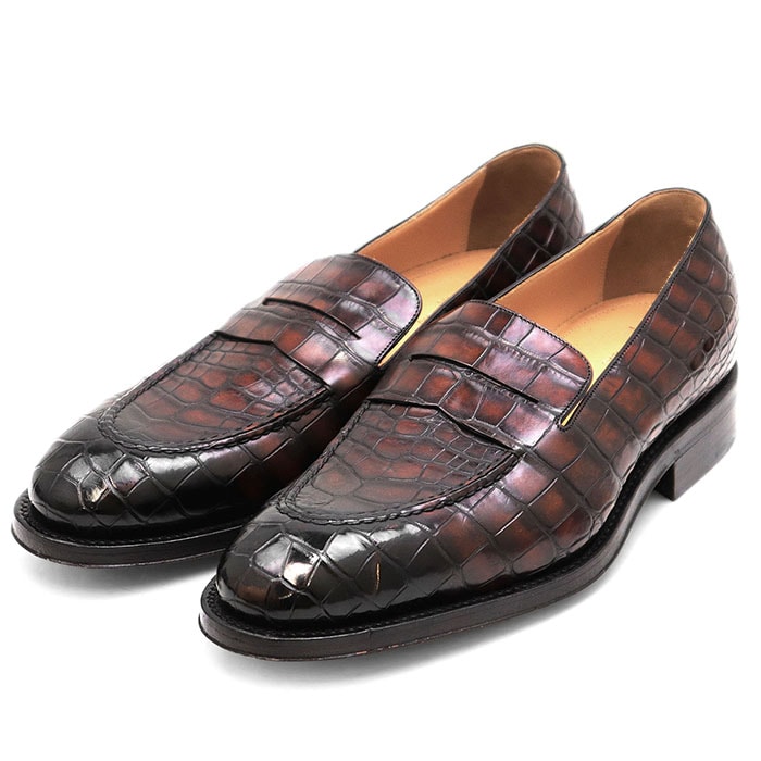 【新品同様】LOUIS VUITTON ルイ・ヴィトン ペニーローファー クロコダイル レザーソール グッドイヤーウェルテッド製法 コイン ワニ革 シューズ 革靴 メンズ サイズ 5h L ブラウン 茶色 イタリア製