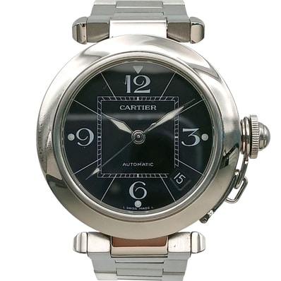 CARTIER カルティエ パシャC デイト 35mm 自動巻き ボーイズサイズ 腕時計 W31076M7 ステンレススチール ブラック ボーイズ【中古】