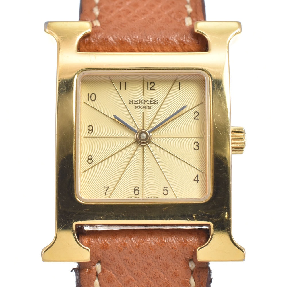 エルメス HERMES HH1.201 Hウオッチ ゴールド クォーツ レディース 美品 内箱付き 腕時計 J#150002