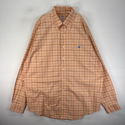 古着 ブルックスブラザーズ Brooks Brothers 長袖シャツ ボタンダウン ワンポイント L オレンジ系 チェック メンズ