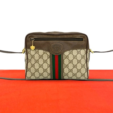 GUCCI グッチ シェリーライン GG 柄 ロゴ レザー PVC ショルダーバッグ ブラウン
176-4