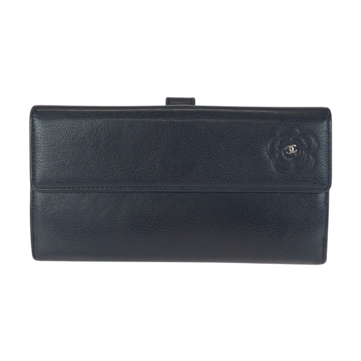 美品 CHANEL シャネル カメリア ココマーク ブラック 黒 シルバー金具 レザー 長財布 ロングウォレット 602629 【中古】