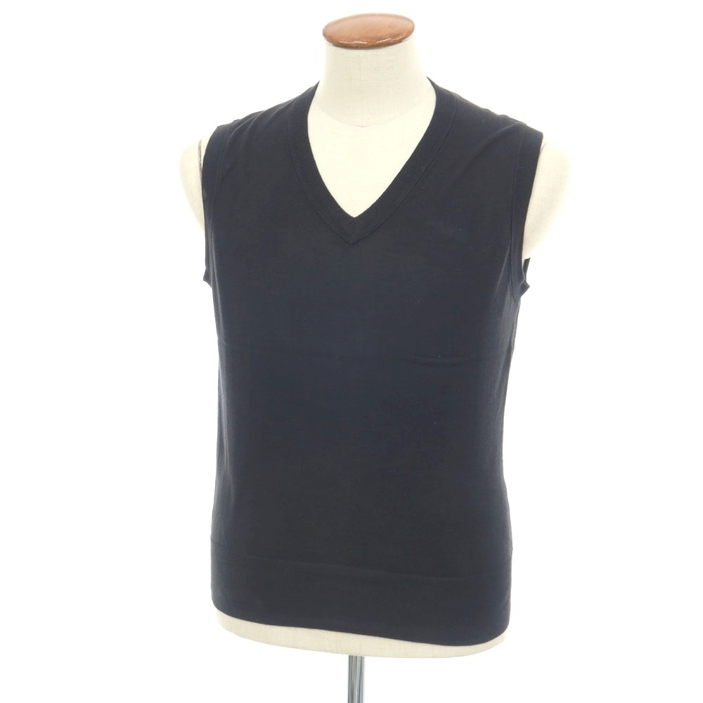 【中古】ポールスミス Paul Smith ハイゲージ コットン Vネック ニットベスト ブラックネイビー系【サイズM】【メンズ】
