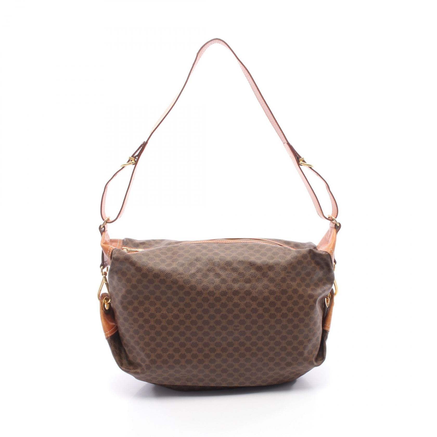 セリーヌ CELINE マカダム ショルダーバッグ バッグ PVCコーティングキャンバス レザー レディース ブラウン系 【中古】